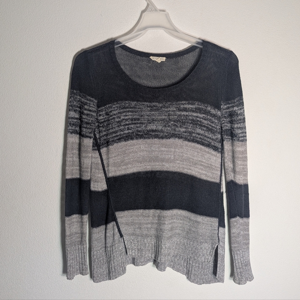Eileen Fisher‎ Womens Sweater 100% Organic Linen Striped Grey Quiet Luxury Small